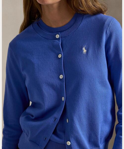 ポロラルフローレン ピマコットン クルーネックカーディガン ポニー刺繍　L 美品✨ポロラルフローレン ピマコットン クルーネック カーディガン
