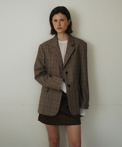 UNNOUT(アナウト)の「PREPPY CHECK WOOL JACKET BEIGE(テーラードジャケット・レディース・その他・FREE)」の1枚目の写真