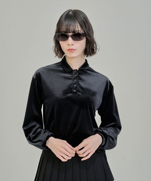 Nora Lily elle(ノラリリーエル)の「【Nora Lily】「elle」Velvet Polo(Tシャツ/カットソー・レディース・ダークブラウン/ブルー/ブラック・FREE)」の2枚目の写真