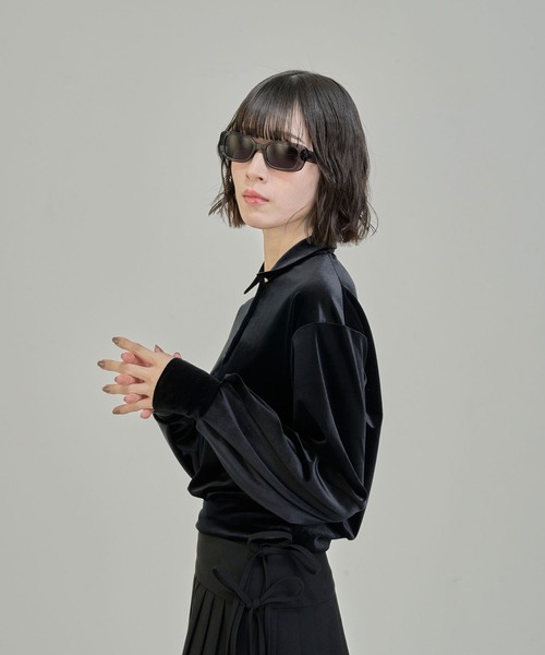 Nora Lily elle(ノラリリーエル)の「【Nora Lily】「elle」Velvet Polo(Tシャツ/カットソー・レディース・ダークブラウン/ブルー/ブラック・FREE)」の5枚目の写真