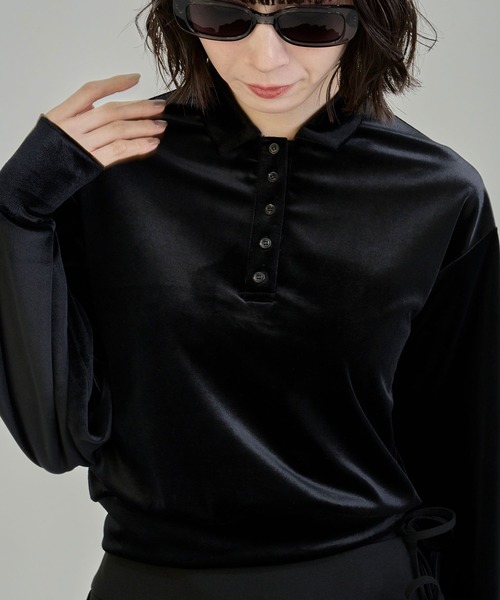 Nora Lily elle(ノラリリーエル)の「【Nora Lily】「elle」Velvet Polo(Tシャツ/カットソー・レディース・ダークブラウン/ブルー/ブラック・FREE)」の6枚目の写真