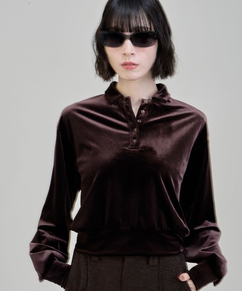 Nora Lily elle(ノラリリーエル)の「【Nora Lily】「elle」Velvet Polo(Tシャツ/カットソー・レディース・ダークブラウン/ブルー/ブラック・FREE)」の13枚目の写真