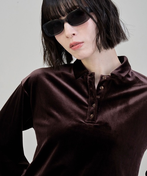 Nora Lily elle(ノラリリーエル)の「【Nora Lily】「elle」Velvet Polo(Tシャツ/カットソー・レディース・ダークブラウン/ブルー/ブラック・FREE)」の14枚目の写真