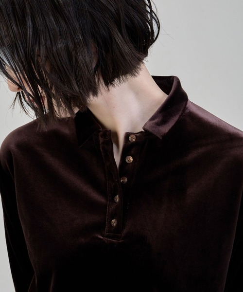 Nora Lily elle(ノラリリーエル)の「【Nora Lily】「elle」Velvet Polo(Tシャツ/カットソー・レディース・ダークブラウン/ブルー/ブラック・FREE)」の15枚目の写真
