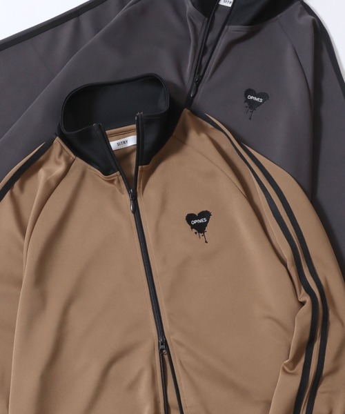 SITRY（シトリー）の「SITRY Heart Embroidery Track Jacket/別注 オーバーサイズ ダブルジップ ハートロゴ ワンポイントラメ刺繍 トラックジャケット ジャージ メンズ レディース（ジャージ・メンズ・ベージュ/チャコール/ネイビー・XL/L/M）」の2枚目の写真