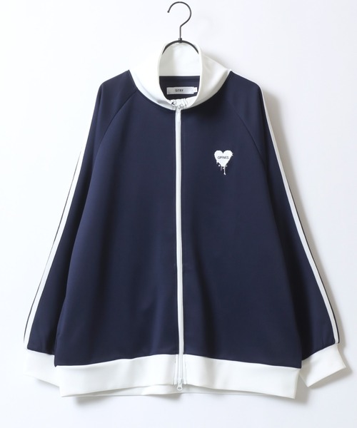 SITRY（シトリー）の「SITRY Heart Embroidery Track Jacket/別注 オーバーサイズ ダブルジップ ハートロゴ ワンポイントラメ刺繍 トラックジャケット ジャージ メンズ レディース（ジャージ・メンズ・ベージュ/チャコール/ネイビー・XL/L/M）」の6枚目の写真