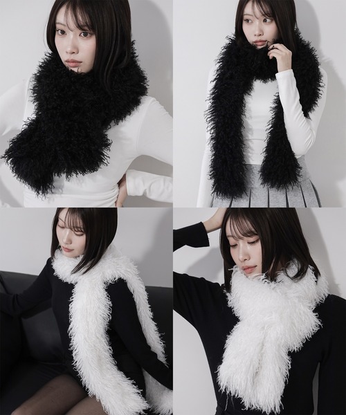 me+em select(ミームセレクト)の「【 2color 】プードルフェイクファーボリュームロングマフラー / poodle fake fur volume long muffler(マフラー・レディース・ホワイト/ブラック・FREE)」の3枚目の写真