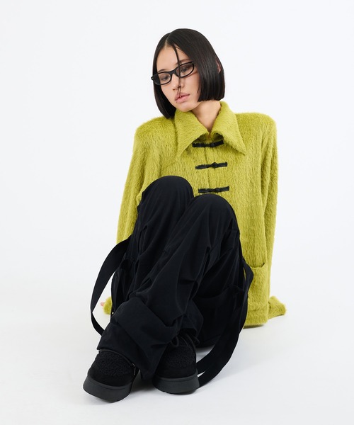 FTW(エフティダブリュー)の「SHAGGY CHINA KNIT CARDIGAN(カーディガン/ボレロ・レディース・パープル/ライトグリーン・SMALL/MEDIUM)」の3枚目の写真