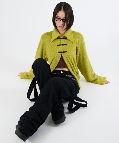 FTW(エフティダブリュー)の「SHAGGY CHINA KNIT CARDIGAN(カーディガン/ボレロ・レディース・パープル/ライトグリーン・SMALL/MEDIUM)」の4枚目の写真