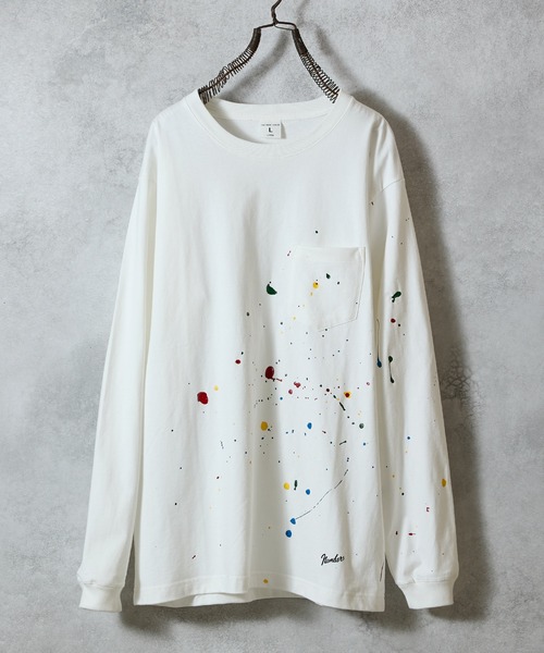 HAND PAINTED BASIC HEM PRINTED POCKET L/S T-SHIRT / ハンドペイント
