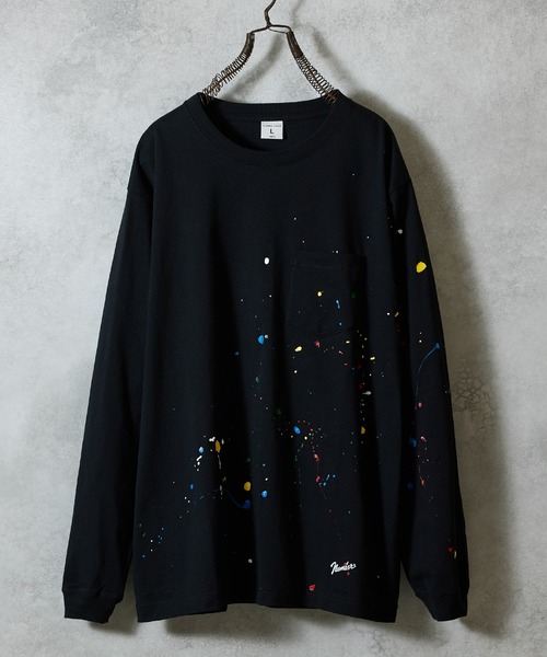 HAND PAINTED BASIC HEM PRINTED POCKET L/S T-SHIRT / ハンドペイント