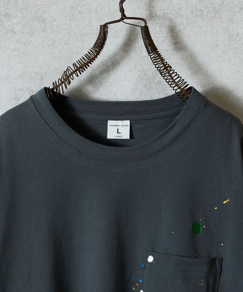 HAND PAINTED BASIC HEM PRINTED POCKET L/S T-SHIRT / ハンドペイント
