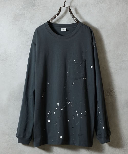 HAND PAINTED BASIC HEM PRINTED POCKET L/S T-SHIRT / ハンドペイント