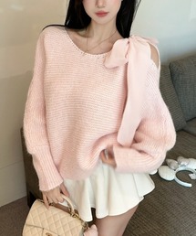 オープンショルダーリボンニット
