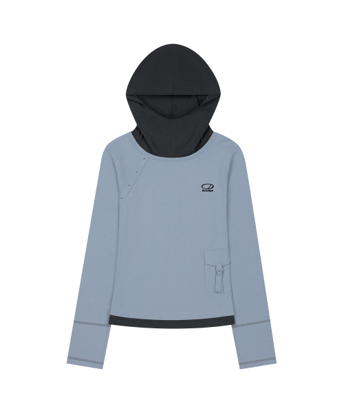 ODD STUDIO(オッドスタジオ)の「アウトポケットヘンリーネックフードロングスリーブ - グレー ブルー(Tシャツ/カットソー・レディース・ライトブルー・ONE)」の5枚目の写真