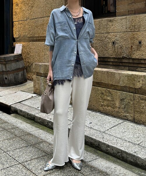 DouDou（ドゥドゥ）の「ピグメント加工裏毛フレアパンツ（その他パンツ・レディース・ブラック/アイボリー・TM/FREE）」の4枚目の写真