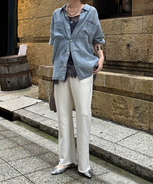 DouDou（ドゥドゥ）の「ピグメント加工裏毛フレアパンツ（その他パンツ・レディース・ブラック/アイボリー・TM/FREE）」の5枚目の写真