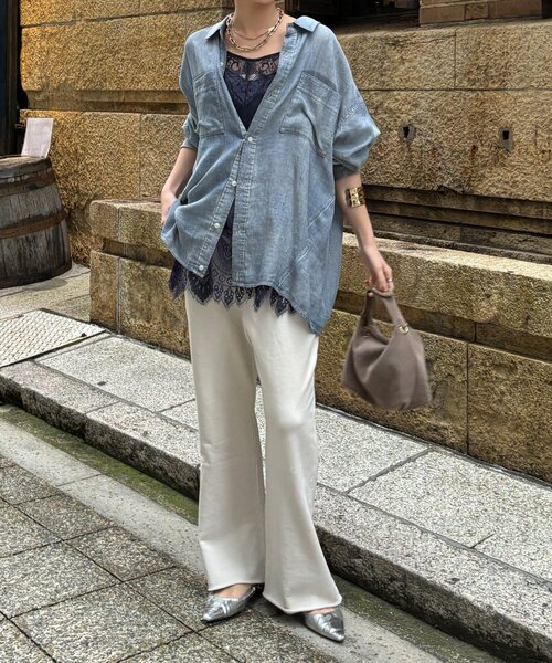 DouDou（ドゥドゥ）の「ピグメント加工裏毛フレアパンツ（その他パンツ・レディース・ブラック/アイボリー・TM/FREE）」の6枚目の写真