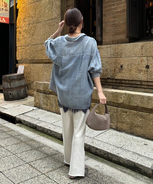 DouDou（ドゥドゥ）の「ピグメント加工裏毛フレアパンツ（その他パンツ・レディース・ブラック/アイボリー・TM/FREE）」の7枚目の写真