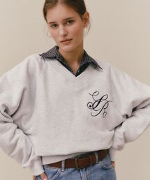 V NECK LOGO SWEATSHIRT - LIGHT GREY