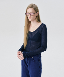 UネックシアT_Navy