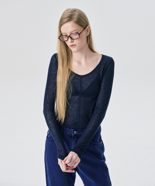 WNDERKAMMER（ブンダーカンマー）の「UネックシアT_Navy（Tシャツ/カットソー・レディース・その他・S/M）」の6枚目の写真