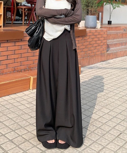 Flugge(フラッジー)の「ワイドタックパンツ(スラックス・レディース・ブラック/グレー・LARGE/MEDIUM)」の5枚目の写真