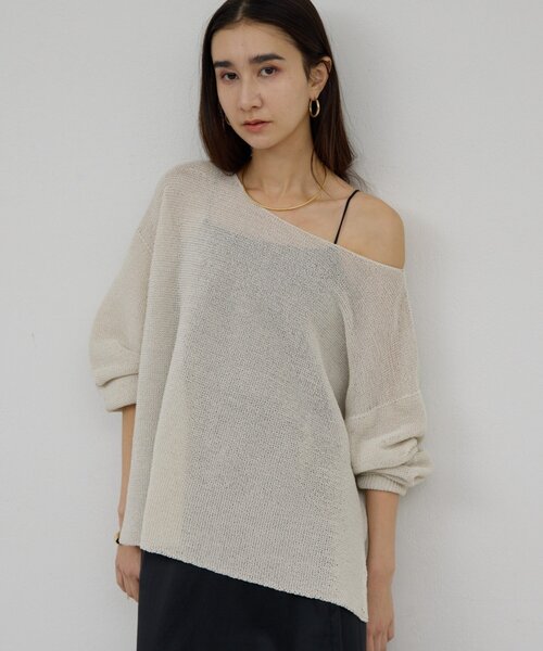 GALLARDAGALANTE(ガリャルダガランテ)の「ペーパーヤーンメッシュニット(ニット/セーター・レディース・ミント/ベージュ/ライトベージュ/ブラック・FREE)」の3枚目の写真