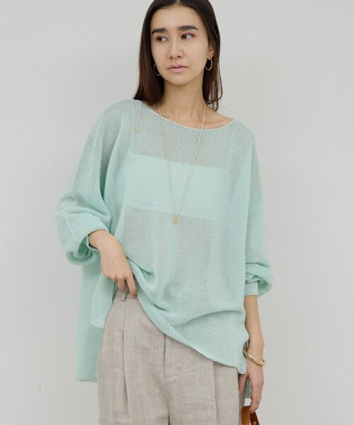 GALLARDAGALANTE(ガリャルダガランテ)の「ペーパーヤーンメッシュニット(ニット/セーター・レディース・ミント/ベージュ/ライトベージュ/ブラック・FREE)」の4枚目の写真