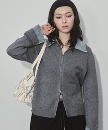 ENVYM | デニム襟 Wジップ ハイゲージ ニット カーディガン(カーディガン/ボレロ)