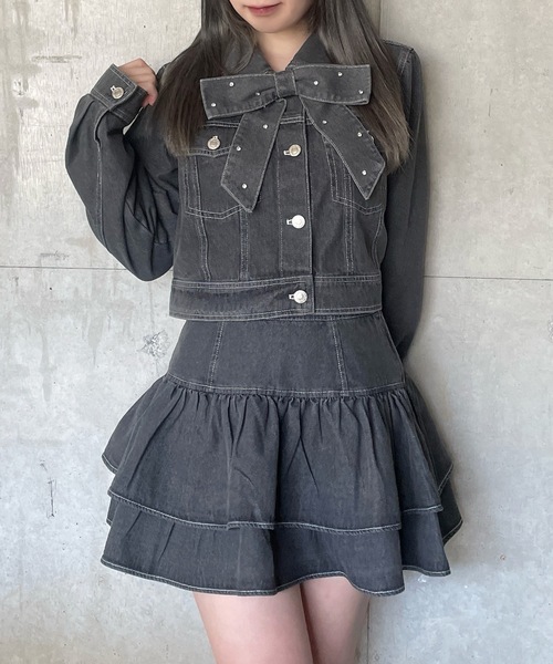 abc une face(アーベーセーアンフェイス)の「【セットアップ対応アイテム】裾ティアードスカート(デニムスカート・レディース・ホワイト/インディゴブルー/ブラック・FREE)」の10枚目の写真