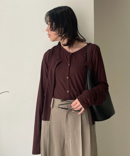 Henon.(ヘノン)の「カットレイヤードカーディガン(カーディガン/ボレロ・レディース・グレー/ブラック/ブラウン・F)」の3枚目の写真