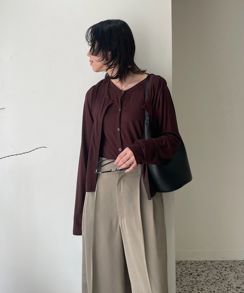 Henon.(ヘノン)の「カットレイヤードカーディガン(カーディガン/ボレロ・レディース・グレー/ブラック/ブラウン・F)」の19枚目の写真