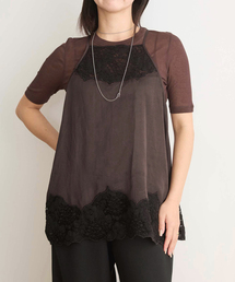 IENA LA BOUCLE | IENA LA BOUCLE R/Lサテンレースコンビキャミソール(キャミソール)