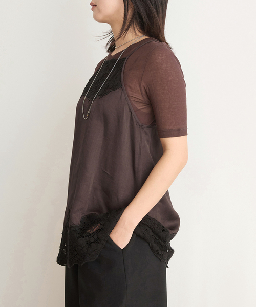 IENA LA BOUCLE（イエナラブークル）の「IENA LA BOUCLE R/Lサテンレースコンビキャミソール（キャミソール・レディース・ブラウン・FREE）」の2枚目の写真