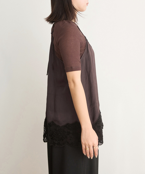 IENA LA BOUCLE（イエナラブークル）の「IENA LA BOUCLE R/Lサテンレースコンビキャミソール（キャミソール・レディース・ブラウン・FREE）」の4枚目の写真