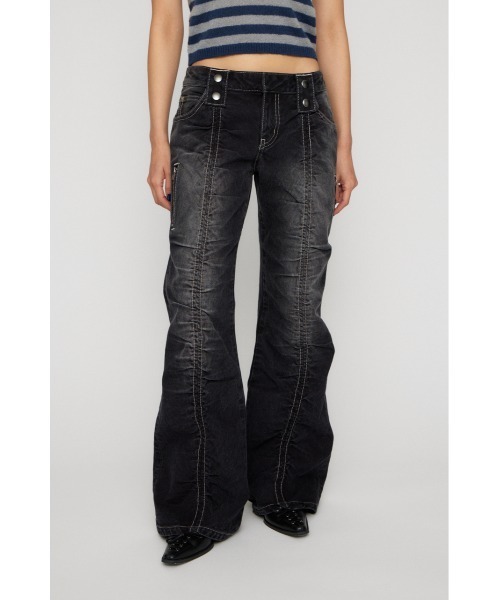 LAGUA GEM（ラグアジェム）の「FRONT GATHER デニム（デニムパンツ・レディース・ブラック/ブルー・22inch/23inch/24inch/25inch/26inch）」の2枚目の写真