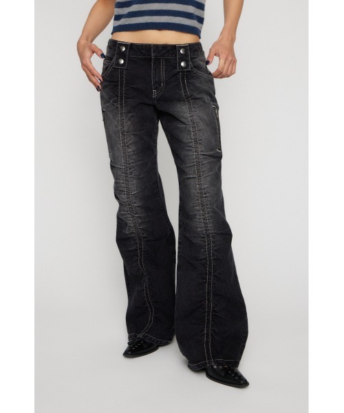 LAGUA GEM（ラグアジェム）の「FRONT GATHER デニム（デニムパンツ・レディース・ブラック/ブルー・22inch/23inch/24inch/25inch/26inch）」の4枚目の写真