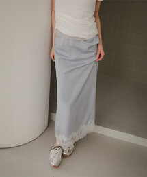 KOBE LETTUCE | 選べる2タイプミディorロング裾レースサテンスカート(スカート)