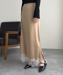 KOBE LETTUCE | 選べる2タイプミディorロング裾レースサテンスカート(スカート)