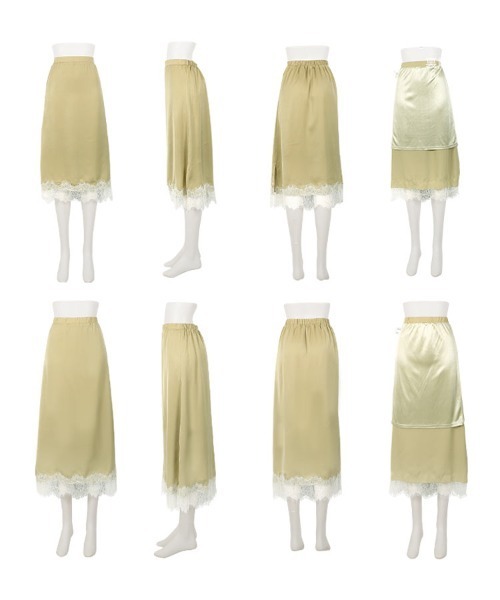 KOBE LETTUCE（コウベレタス）の「選べる2タイプミディorロング裾レースサテンスカート（スカート・レディース・ブラック/ベージュ/サックスブルー/ミント・LONG/MEDIUM）」の19枚目の写真