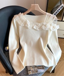 CHUL（チュル）の「シアーフリル切替オフショル風ニットトップス（ニット/セーター）」