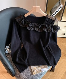 CHUL（チュル）の「シアーフリル切替オフショル風ニットトップス（ニット/セーター）」