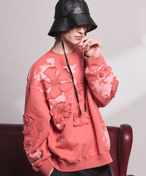 UNISEX》Flower Patch Prime-Over Crew Neck Sweatshirt/フラワー