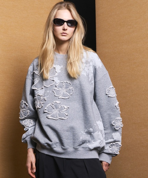 UNISEX》Flower Patch Prime-Over Crew Neck Sweatshirt/フラワー