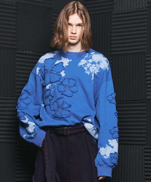 UNISEX》Flower Patch Prime-Over Crew Neck Sweatshirt/フラワー
