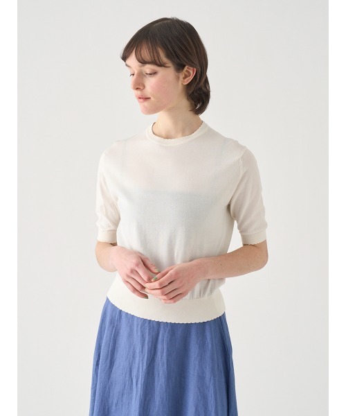 JOHN SMEDLEY(ジョンスメドレー)の「コットンスカラップ半袖ニットプルオーバー(ニット/セーター・レディース・ホワイト系1・S/M)」の3枚目の写真