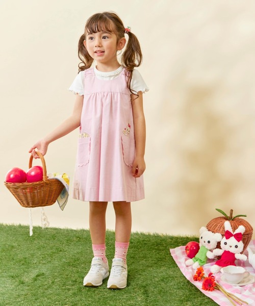 KP(ケーピー)の「ローン総柄×シャンブレー リバーシブルジャンパースカート(ジャンパースカート・キッズ・ブルー/ピンク・90cm/110cm/120cm/100cm)」の6枚目の写真