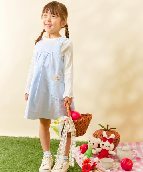 KP(ケーピー)の「ローン総柄×シャンブレー リバーシブルジャンパースカート(ジャンパースカート・キッズ・ブルー/ピンク・90cm/110cm/120cm/100cm)」の14枚目の写真