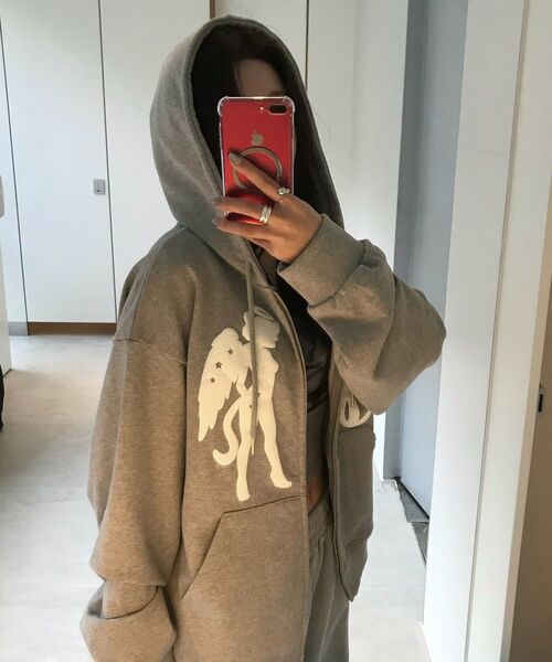 GRAVER（グレーバー）の「[ユニセックス]キャットジェル フードジップアップ_グレー（パーカー・レディース・杢グレー・MEDIUM/LARGE）」の7枚目の写真
